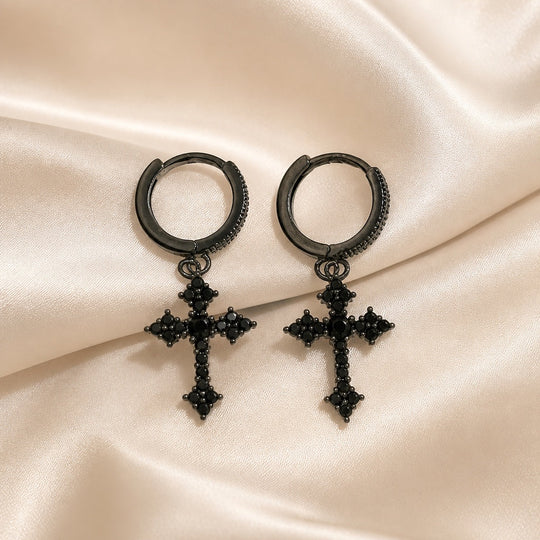 Boucles d'oreilles en Or Blanc avec Zircons Sertis