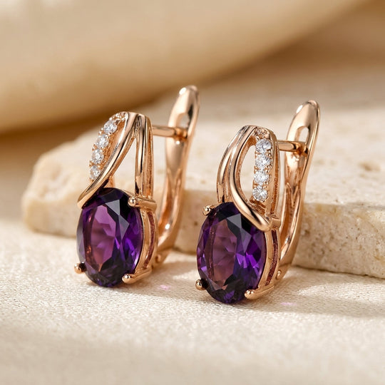 Boucles d'oreilles créoles en or et améthyste