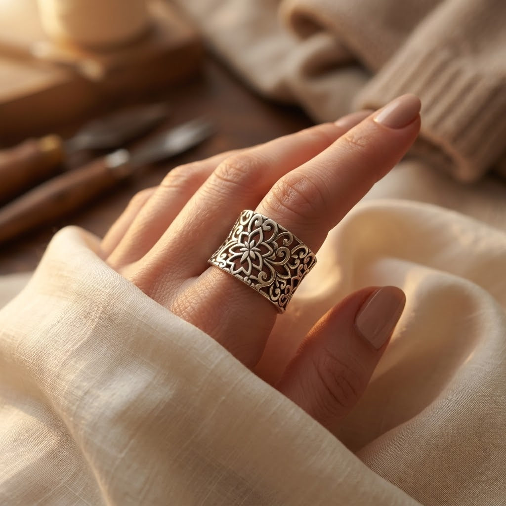 Bague en Filigrane Argenté Ornée