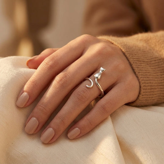 Bague Motif Chat Argenté