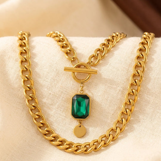 Collier en Chaîne Or Émeraude