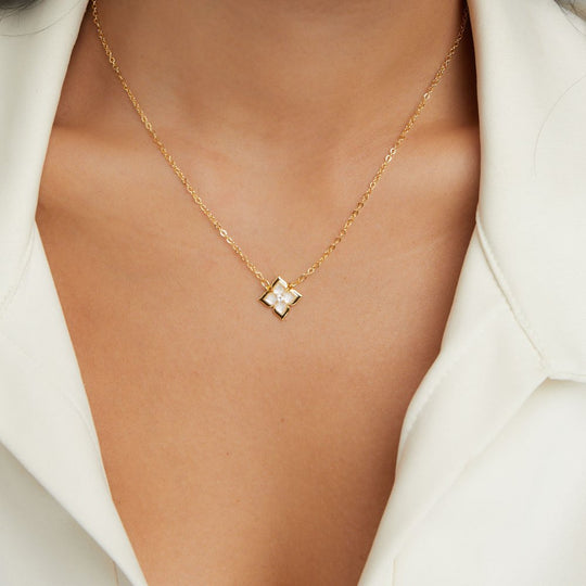 Collier Dalia Trèfle Iris Blanc