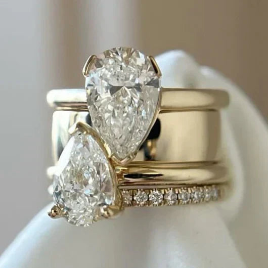 Bague Vintage à Goutte en Zirconia Double