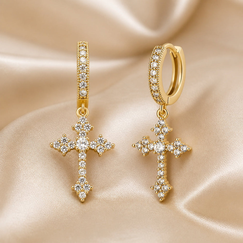 Boucles d'oreilles en Or Blanc avec Zircons Sertis