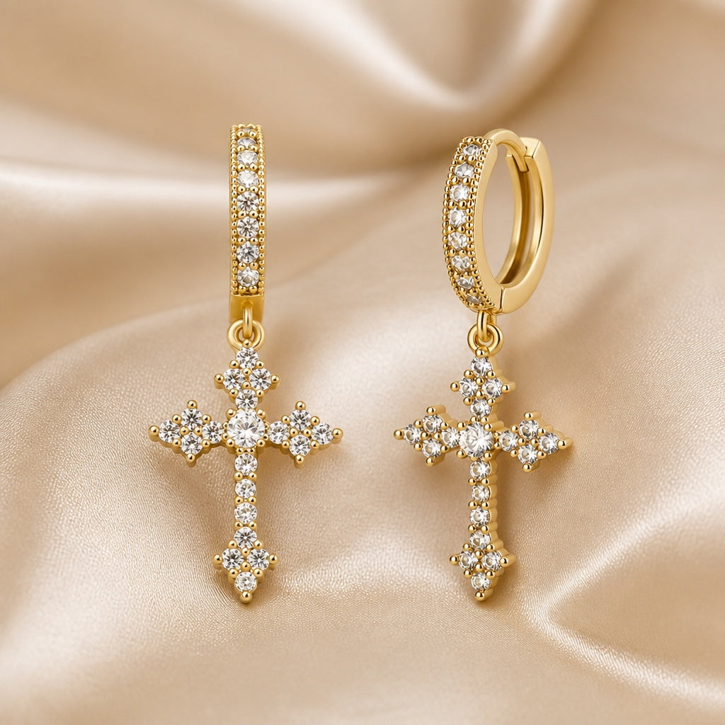 Boucles d'oreilles en Or Blanc avec Zircons Sertis