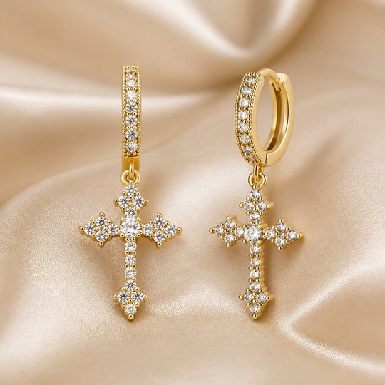 Boucles d'oreilles en Or Blanc avec Zircons Sertis