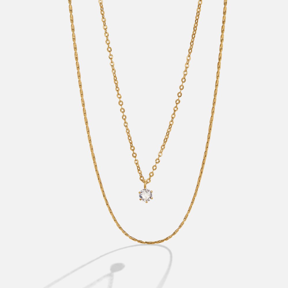 Collier superposé en cristal et or Dina