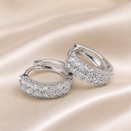 Boucles d'Oreilles Vintage en Or Blanc avec Micro Zirconia