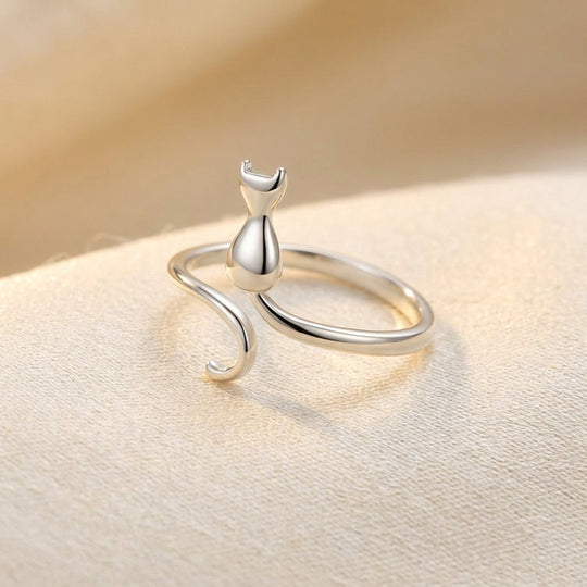 Bague Motif Chat Argenté