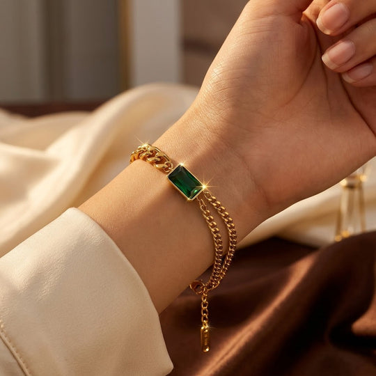 Bracelet Chaîne en Or Émeraude