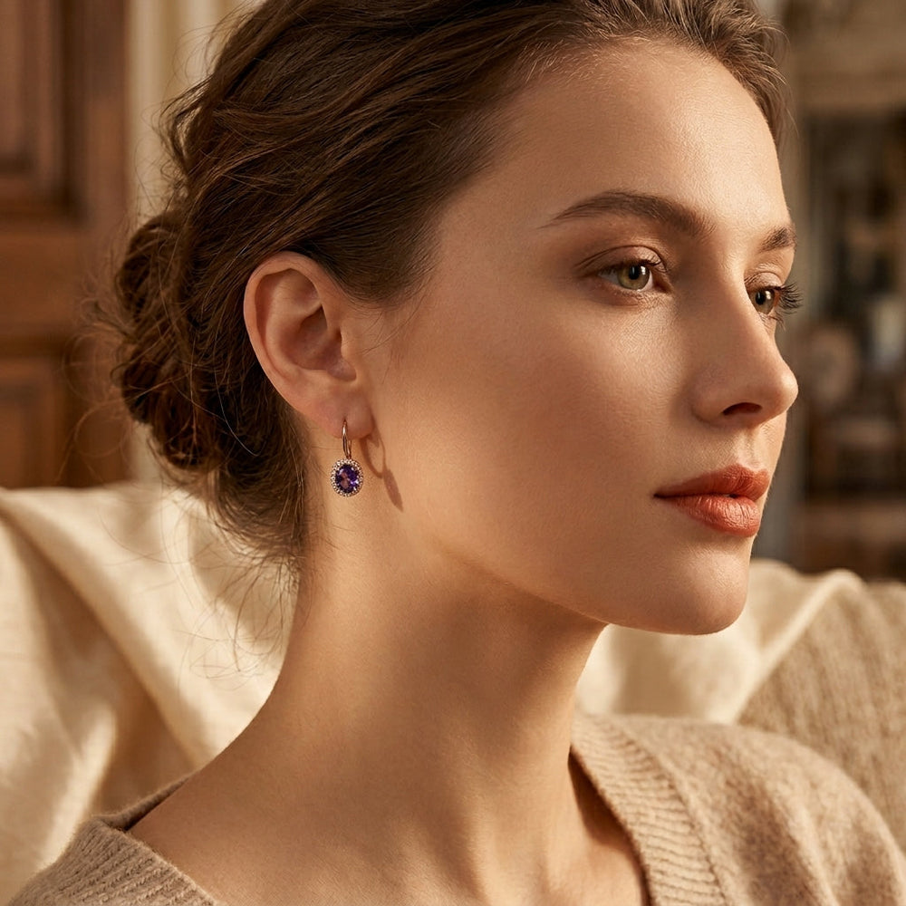 Boucles d'oreilles en couronne d'améthyste dorée