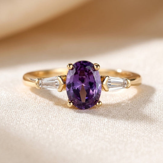 Bague en Or avec Améthyste à Trois Pierres