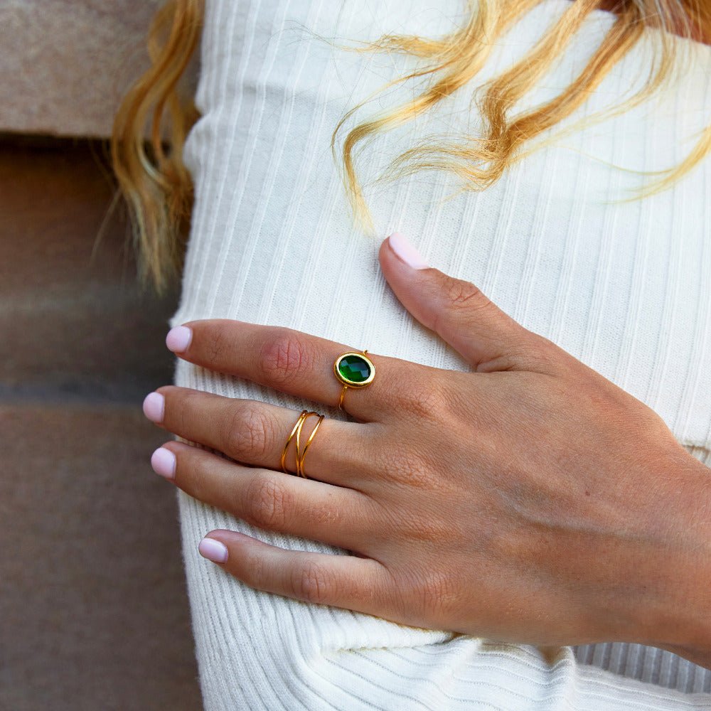 Bague en Or avec Cristal Vert Émeraude