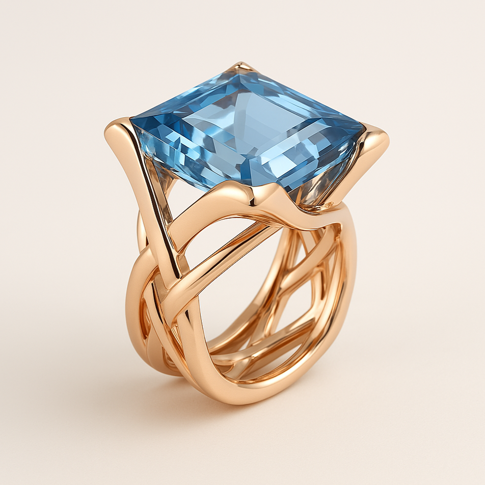 Bague en Zirconium Bleu Vintage Or Rose