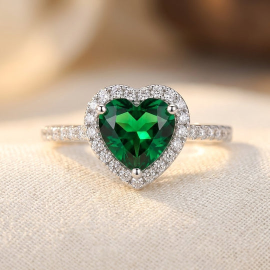 Bague Halo en Émeraude Argentée