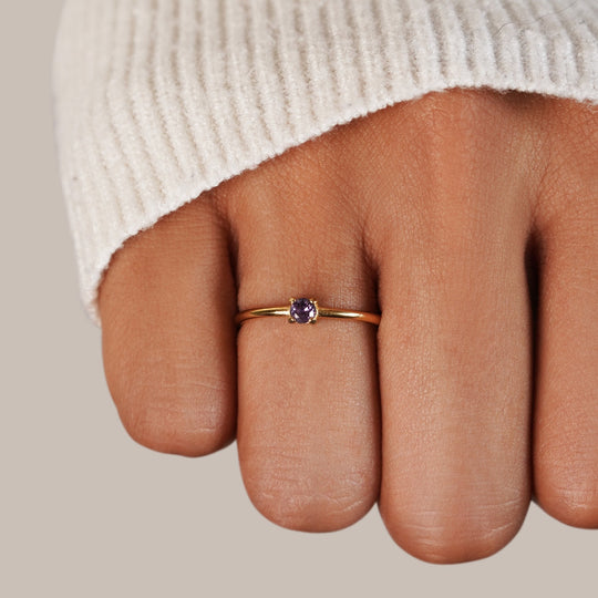 Bague en Or 18K Pierre de Naissance de Février