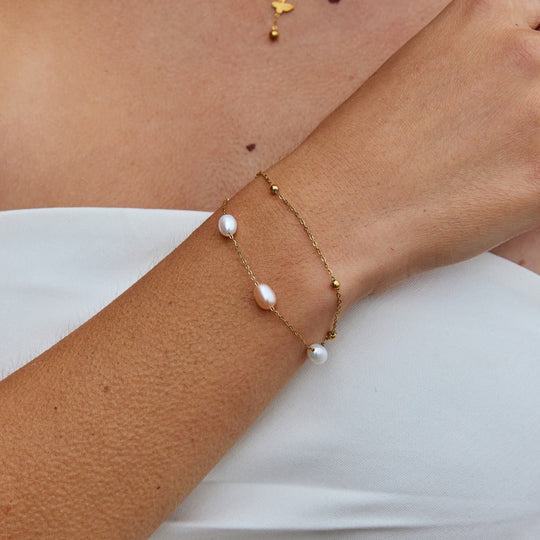 Bracelet Superposé en Perles d'Eau Douce