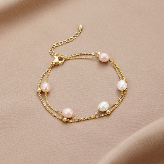 Bracelet Superposé en Perles d'Eau Douce