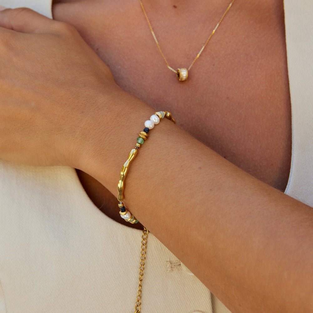Bracelet en perles d'eau douce et malachite