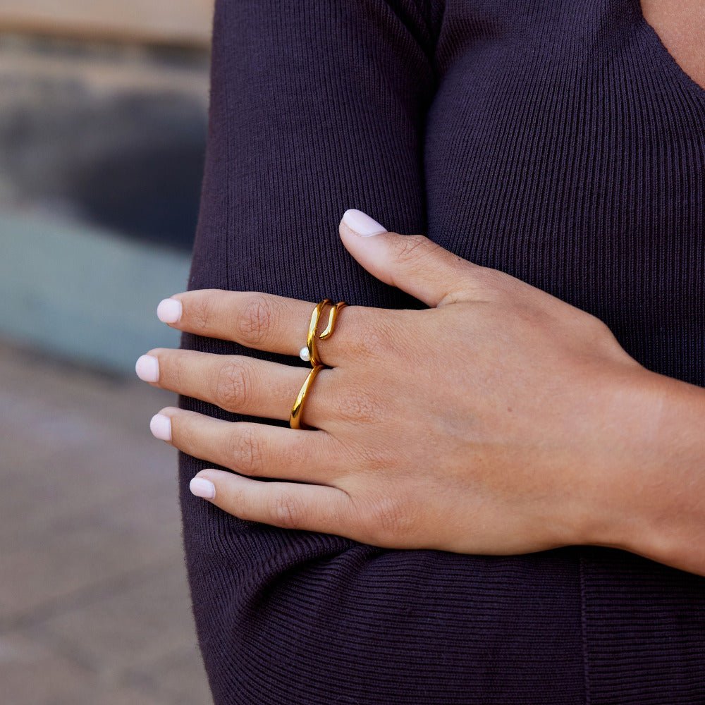 Bague Géométrique en Or et Perle