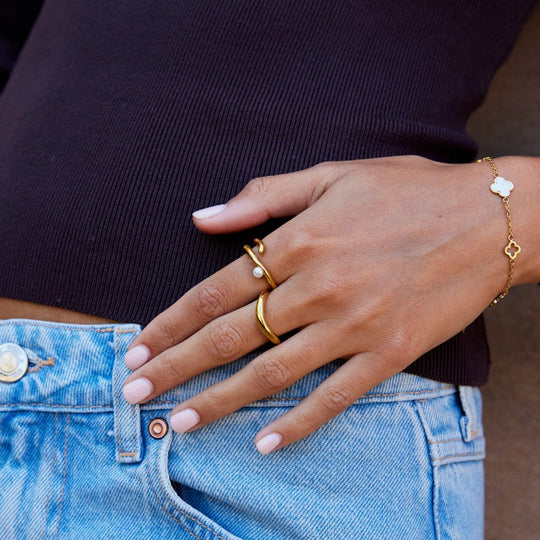 Bague Géométrique en Or et Perle