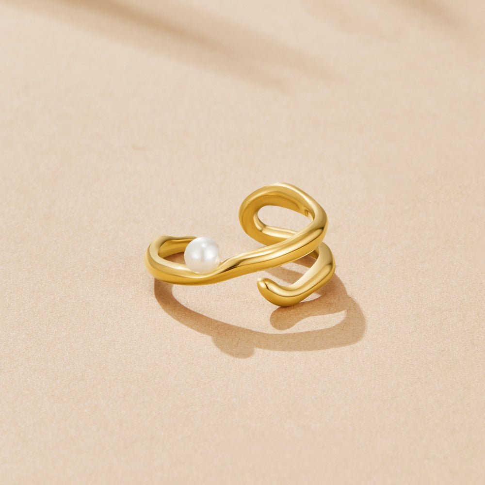 Bague Géométrique en Or et Perle