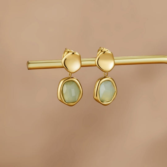 Boucles d'Oreilles Pendantes en Aigue-Marine et en Or