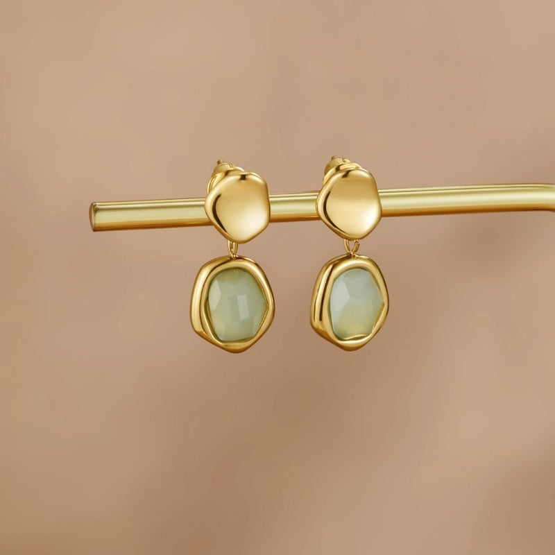 Boucles d'Oreilles Pendantes en Aigue-Marine et en Or