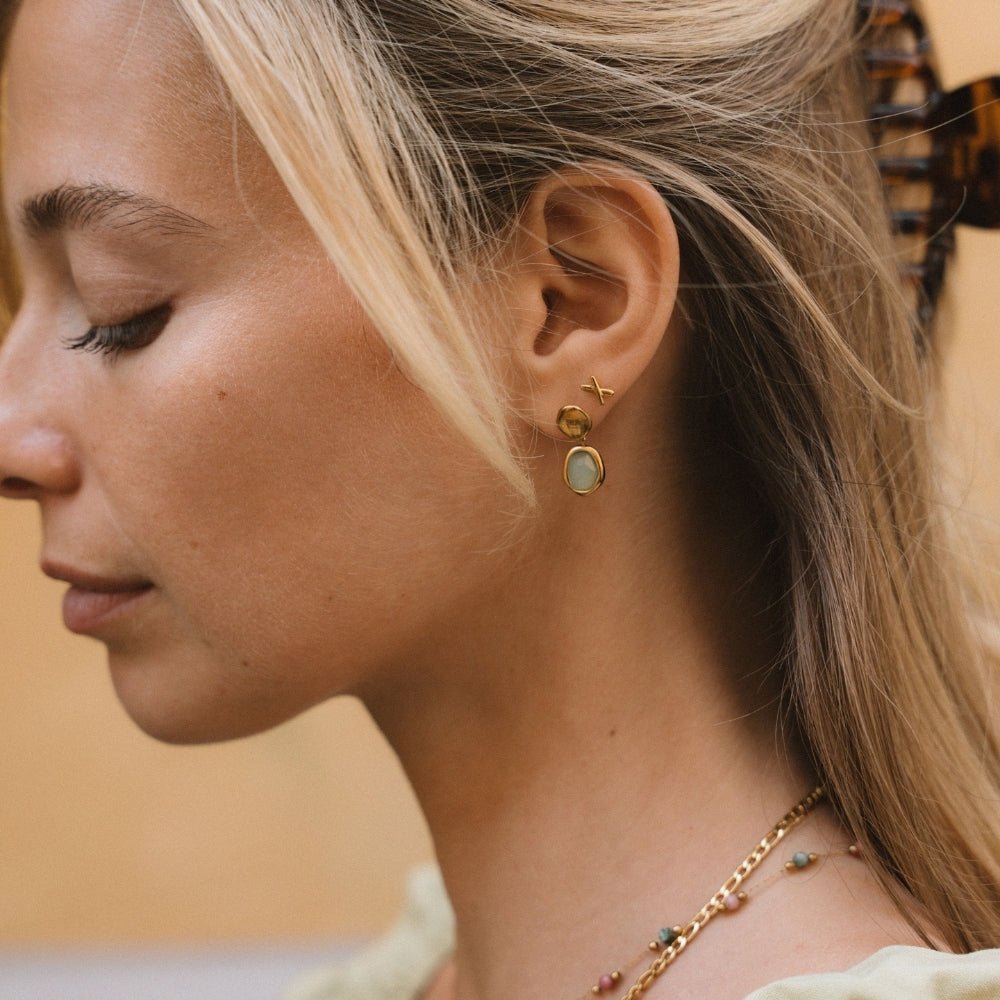 Boucles d'Oreilles Pendantes en Aigue-Marine et en Or