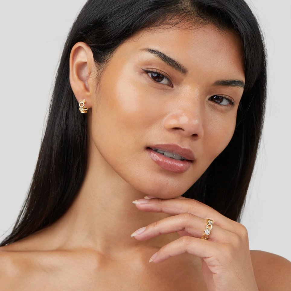 Bague en Or & Cristal en Forme de Rayon de Miel