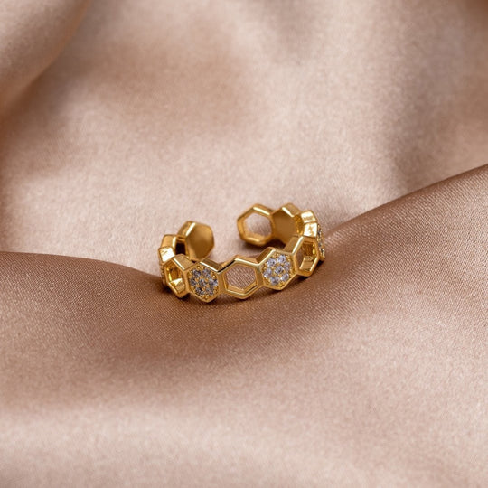 Bague en Or & Cristal en Forme de Rayon de Miel