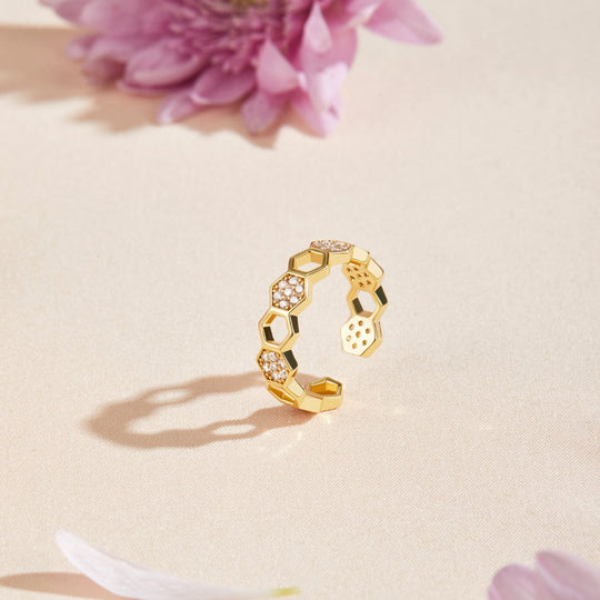 Bague en Or & Cristal en Forme de Rayon de Miel