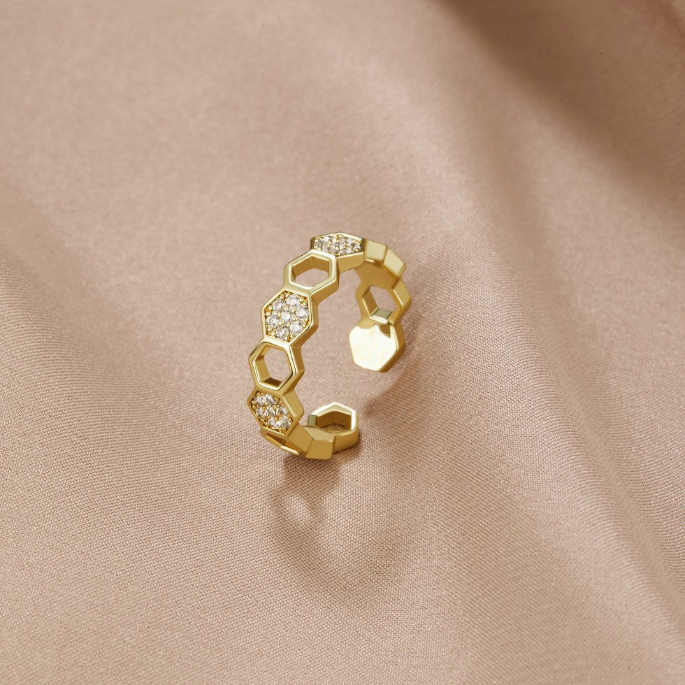 Bague en Or & Cristal en Forme de Rayon de Miel