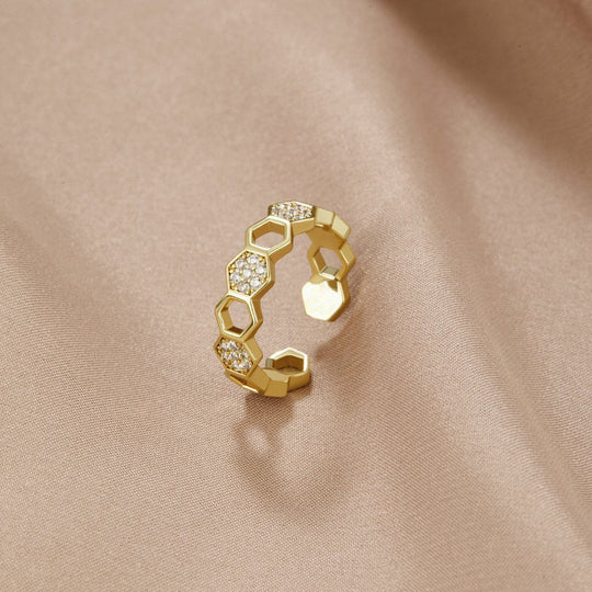 Bague en Or & Cristal en Forme de Rayon de Miel