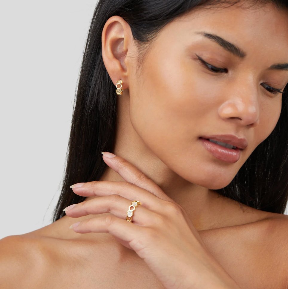 Bague en Or & Cristal en Forme de Rayon de Miel