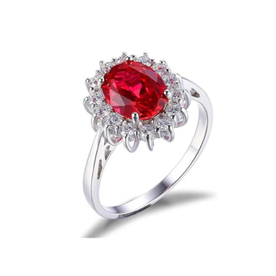 Bague Halo en Rubis Classique