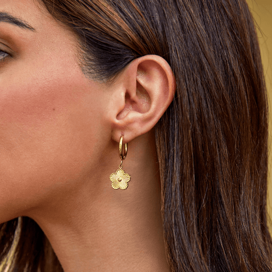 Boucles d'Oreilles Créoles Trèfle en Or