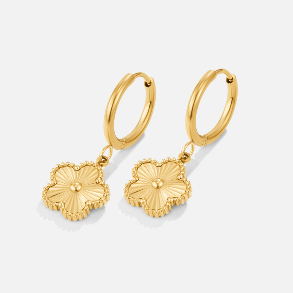 Boucles d'Oreilles Créoles Trèfle en Or
