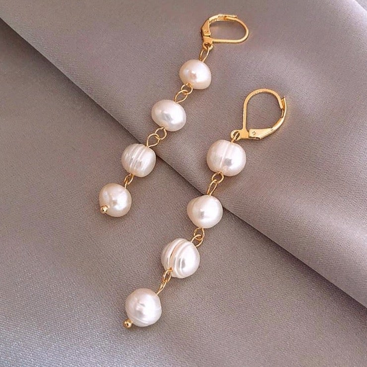 Boucles d'Oreilles Perles d'Eau Douce en Or