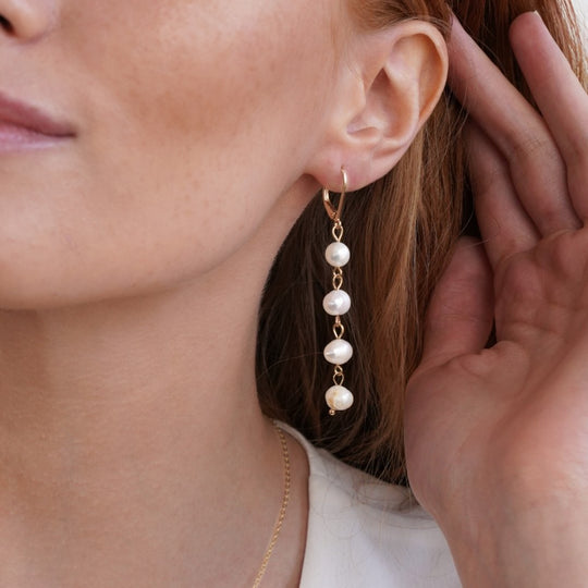 Boucles d'Oreilles Perles d'Eau Douce en Or