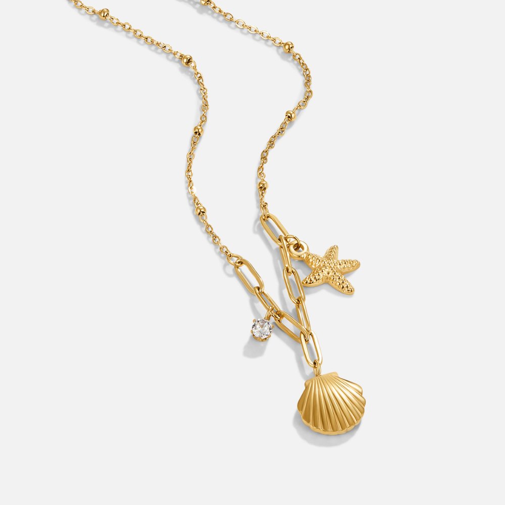 Collier Coquillage et Étoile de Mer en Or