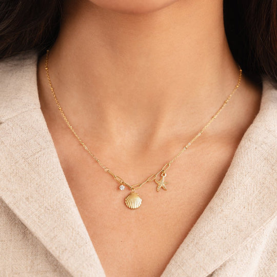 Collier Coquillage et Étoile de Mer en Or