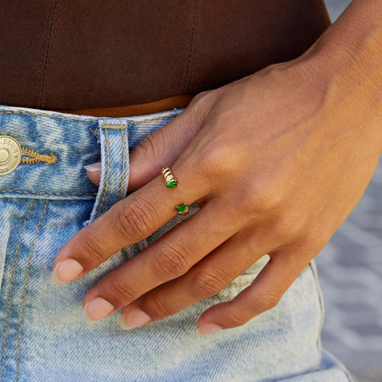Bague Cuff Émeraude Verte