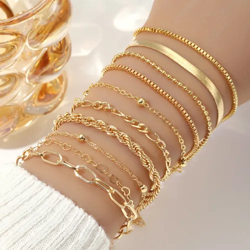 Bracelet Empilable Ensemble Perles Dorées