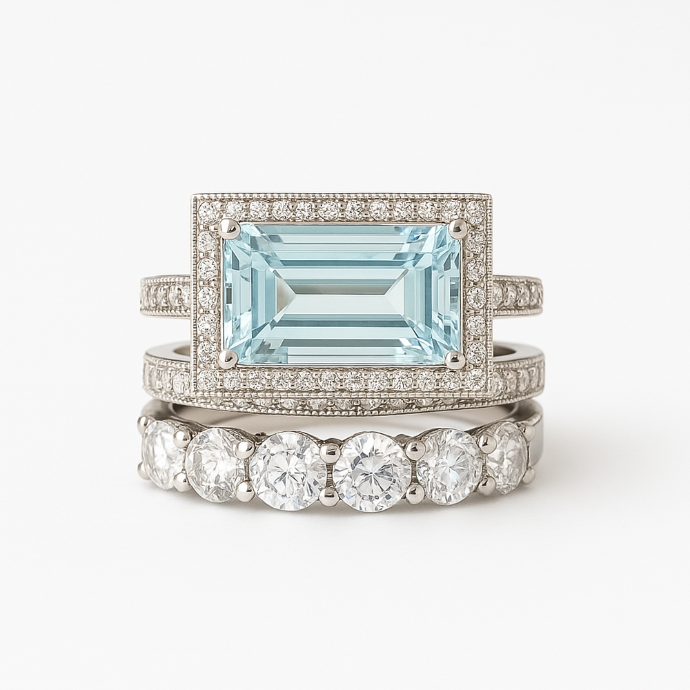 Ensemble de Bagues en Verre Turquoise Argent Vintage