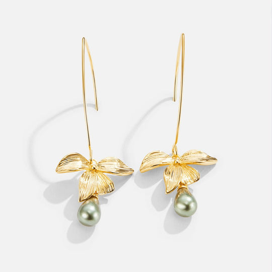 Boucles d'oreilles en perles de jade et goutte de pétale