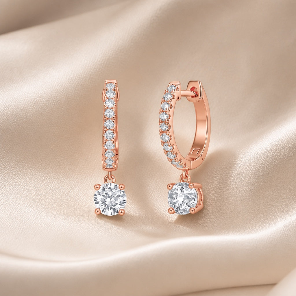 Boucles d'Oreilles en Or Blanc avec Moissanite à Taille Ronde