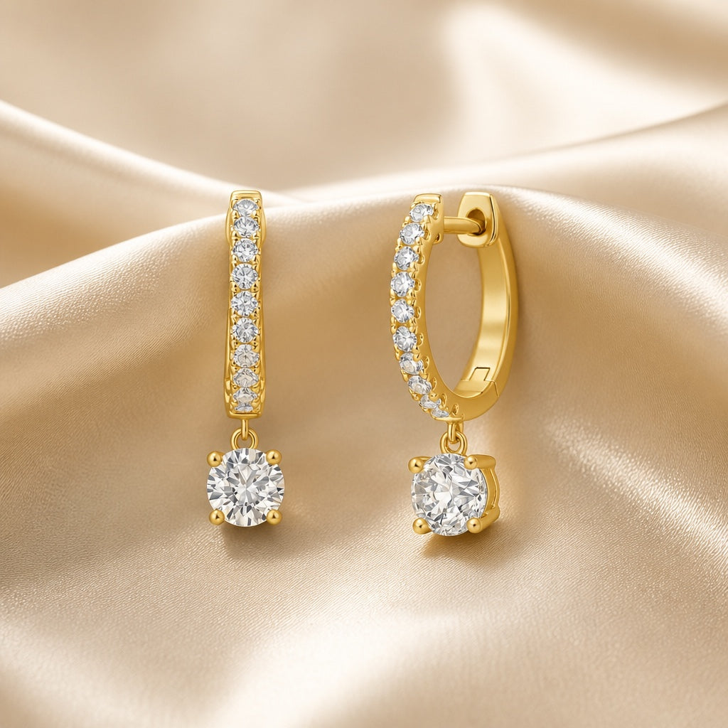 Boucles d'Oreilles en Or Blanc avec Moissanite à Taille Ronde