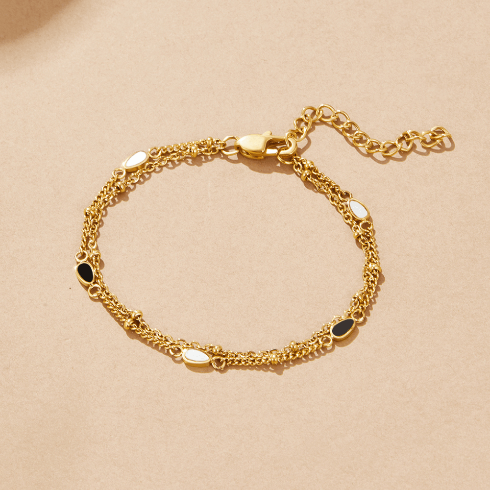 Bracelet en Pierre Noir & Blanc Superposé