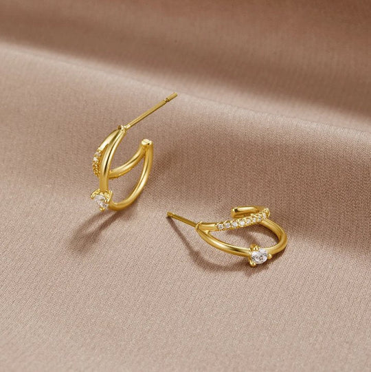 Boucles d'oreilles créoles en or avec cristaux superposés